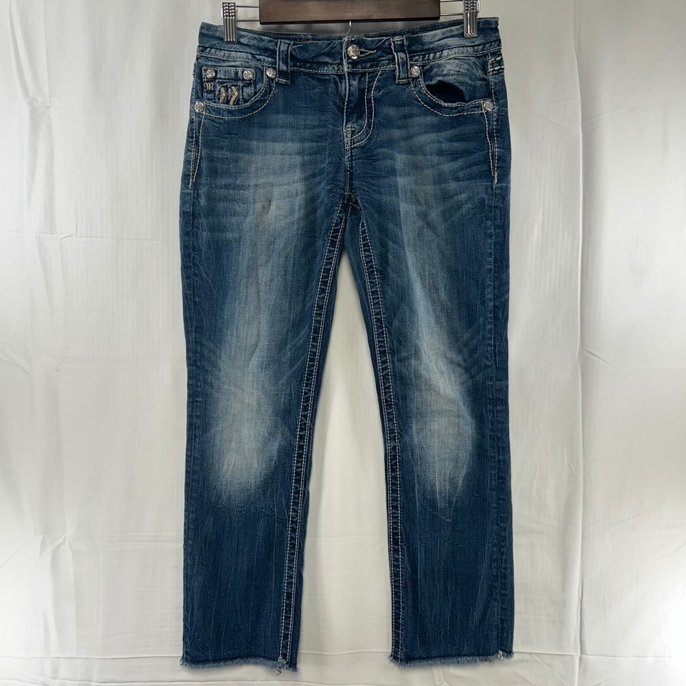 Miss Me Easy Cropped Jeans Womens 27 Blue‎ Mid-Rise Embellished JE8085EC 29x26